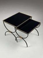 Vintage nesting tables zwart glas, Antiek en Kunst, Ophalen
