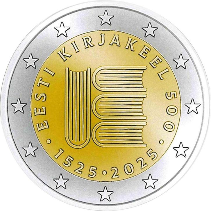 2 euro Estland 2025 - 500 jaar geschreven Estse taal (UNC), Postzegels en Munten, Munten | Europa | Euromunten, Losse munt, 2 euro