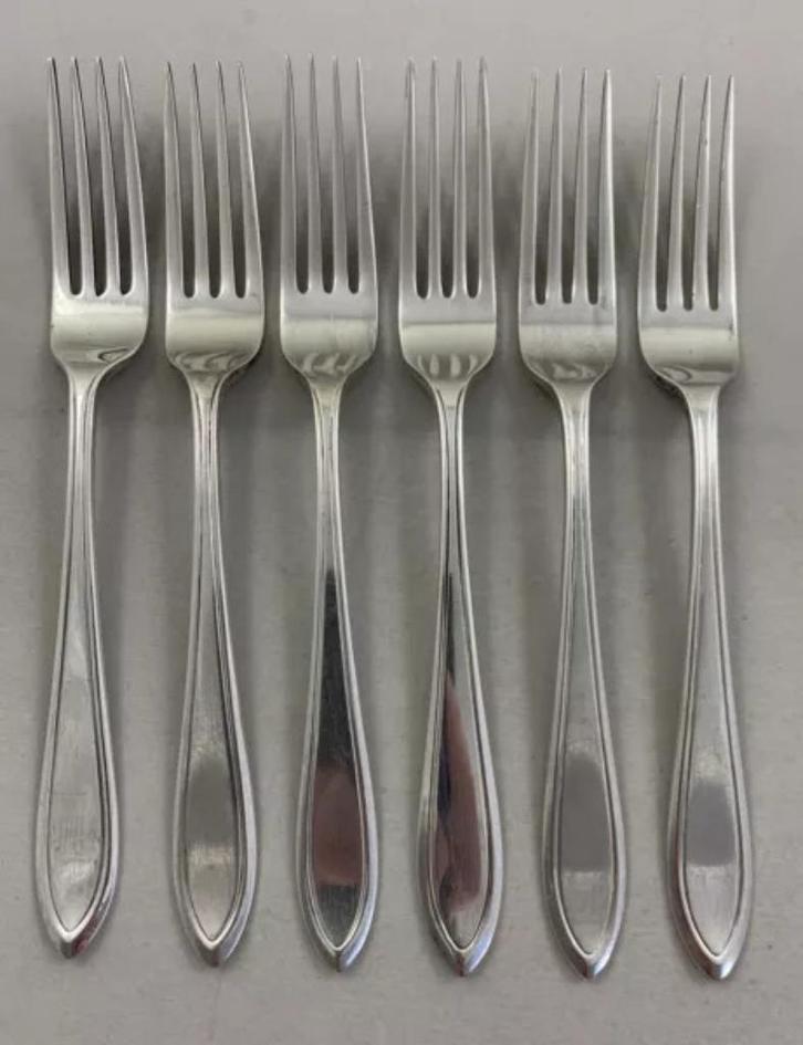 Keltum P2 6x verzilverde dinervork vorken set vintage bestek, Huis en Inrichting, Keuken | Bestek, Zo goed als nieuw, Verzenden