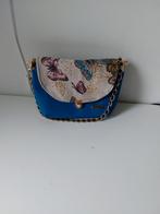 Klein uniek handtasje blauw imitatieleer en vlinders canvas., Handtassen en Accessoires, Overige Accessoires, Ophalen of Verzenden
