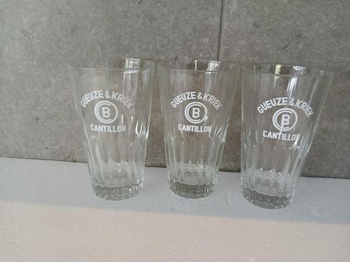 Drie oude CANTILLON gueuze glazen in perfecte staat, Verzamelen, Biermerken, Zo goed als nieuw, Glas of Glazen, Overige merken