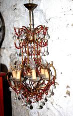 Lustre en cuivre , cristal d'époque magnifique, Enlèvement, Comme neuf, Métal, Cuivre rouge et cristal