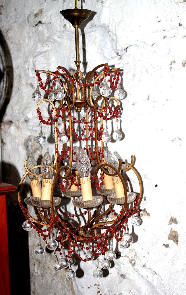 Lustre en cuivre , cristal d'époque magnifique, Huis en Inrichting, Lampen | Kroonluchters, Zo goed als nieuw, Metaal, Ophalen