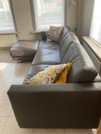Grijze lederen hoeksalon, Huis en Inrichting, Zetels | Zetels, Ophalen, 250 tot 300 cm, Gebruikt, Hoekbank