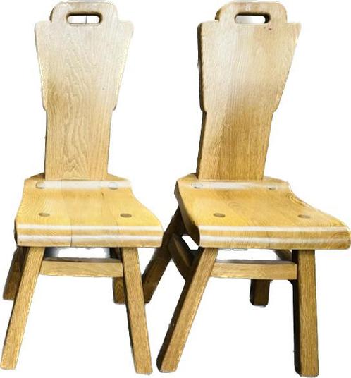 4x vintage brutalist Belgisch eiken stoelen 1950, Huis en Inrichting, Stoelen, Gebruikt, Vier, Hout, Ophalen