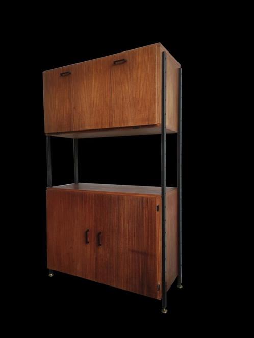 Mooi vintage vrijstaand wandsysteem teak Simpla lux design, Huis en Inrichting, Kasten | Wandmeubels, Gebruikt, 100 tot 150 cm