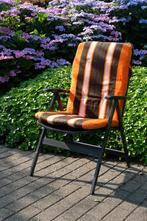 4 bruine ligstoelen met bijhorende kussens, Enlèvement, Utilisé, Métal, Pliant