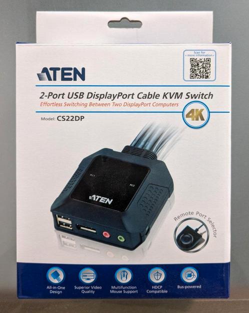 KVM switch met Displayport 4K - Aten CS22DP, Computers en Software, Pc- en Netwerkkabels, Zo goed als nieuw, Ophalen of Verzenden