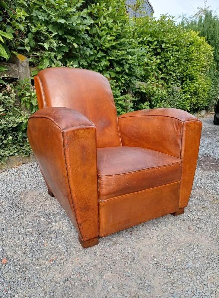 Zoek antieke leren clubfauteuil, Antiek en Kunst, Antiek | Meubels | Stoelen en Sofa's, Ophalen of Verzenden