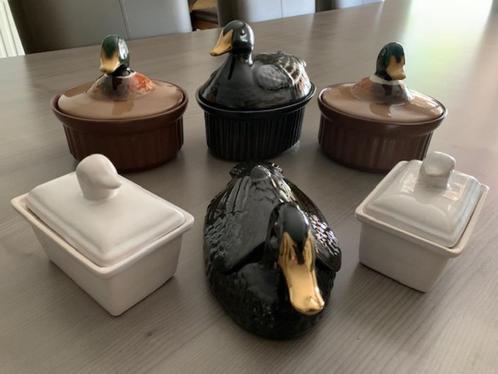 Verzameling paté potten met eend., Antiek en Kunst, Antiek | Keramiek en Aardewerk, Ophalen