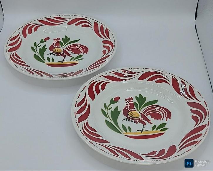 2 assiettes à dessert Boch Frères « Coq Hardi », Antiquités & Art, Antiquités | Services (vaisselle) pièces, Enlèvement ou Envoi
