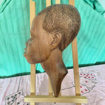 Houten Afrikaans Wandsculptuur Hoofd beschikbaar voor biedingen