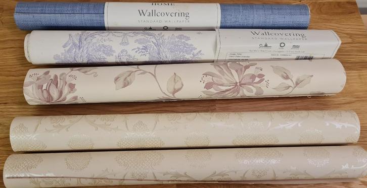 5 x Behangpapier resten voor theater of etalage + 1 van 1960, Huis en Inrichting, Stoffering | Behang, Blauw, Wit, Beige, Paars