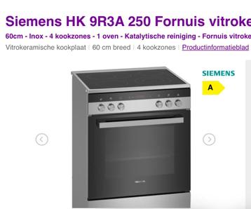 Fornuis Siemens vitrokeramisch en oven disponible aux enchères