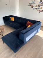 Blauwe (marineblauw) fluwelen zetel - hoekbank rechts, Ophalen, 250 tot 300 cm, Retro, modern, Hoekbank