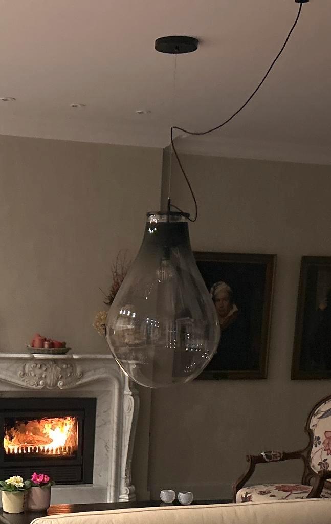Bomma teardrop smoke black xl Tim Burton design, Huis en Inrichting, Lampen | Hanglampen, Zo goed als nieuw, 75 cm of meer, Glas