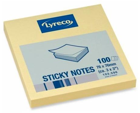 Post-It Lyreco Sticky Notes 76x76mm - 100 Vel - Memo - Geel, Diversen, Papierwaren, Nieuw, Ophalen of Verzenden