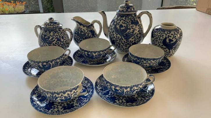 Antiek serviesje, 1900, blauw wit porselein, arita, japans, Antiek en Kunst, Antiek | Porselein, Ophalen of Verzenden