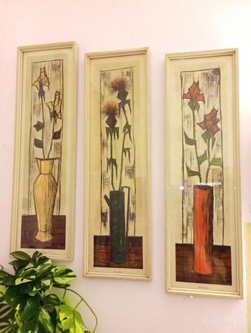 Vintage set van 3 kaders, tekeningen, wanddecoratie beschikbaar voor biedingen