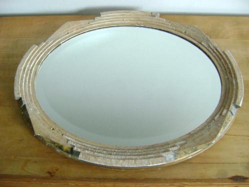 massief houten art deco spiegel, Antiek en Kunst, Antiek | Spiegels, Minder dan 50 cm, Minder dan 100 cm, Ovaal, Ophalen of Verzenden