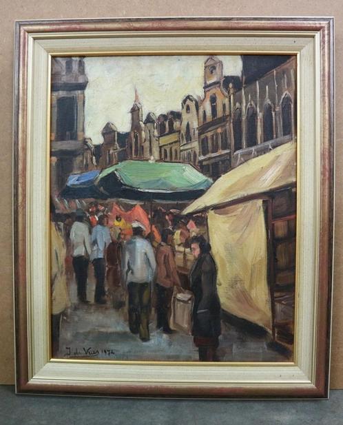 Jacob DE VRIES, drukte op de markt, Antiek en Kunst, Kunst | Schilderijen | Klassiek, Ophalen of Verzenden