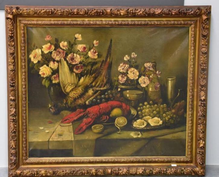 Groot schilderij Jules Cambier - Stilleven met kreeft, Antiek en Kunst, Kunst | Schilderijen | Klassiek, Ophalen of Verzenden