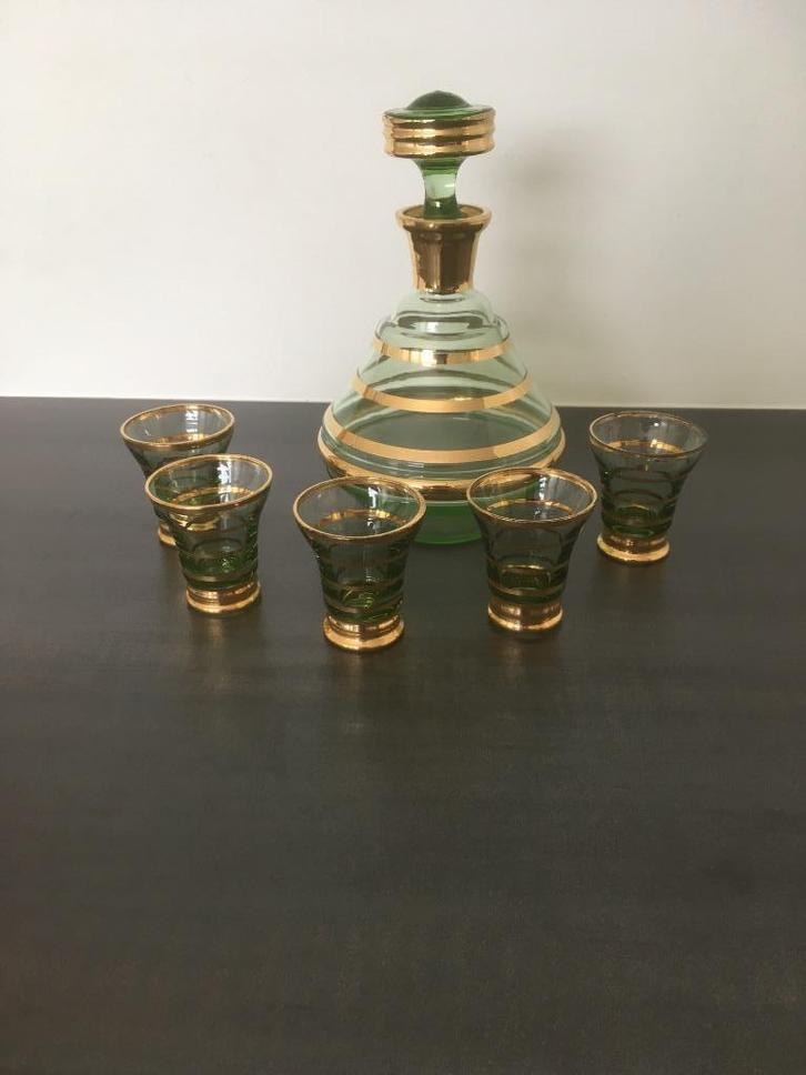 Karaf/decanter en likeurglaasjes, Antiek en Kunst, Curiosa en Brocante, Ophalen
