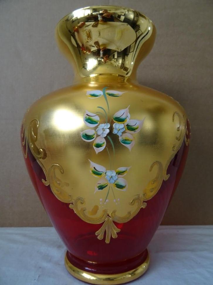 Antieke vaas vergulde vaas grote rode vaas 31cm 1920-1950, Antiek en Kunst, Antiek | Vazen, Ophalen of Verzenden