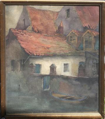 Achille Vereecken  (1889-1933): Gents stadszicht 53 x 68 cm) beschikbaar voor biedingen