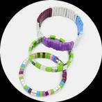 3 delige armbanden set zilver groen paars, Handtassen en Accessoires, Armbanden, Ophalen of Verzenden, Zo goed als nieuw, Groen