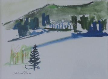 STAF VAN ELZEN / SNEEUWLANDSCHAP / OLIEVERF PAPIER / 52x67cm beschikbaar voor biedingen