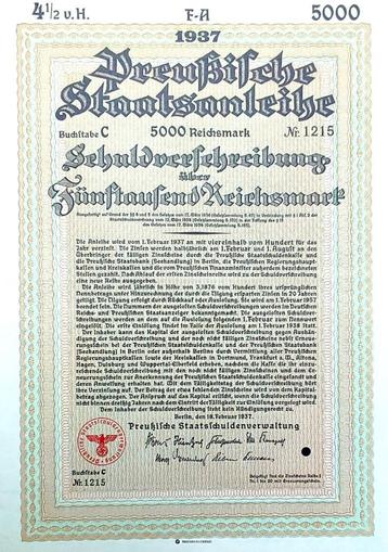 Preussische Staatsobligatie 1937 beschikbaar voor biedingen