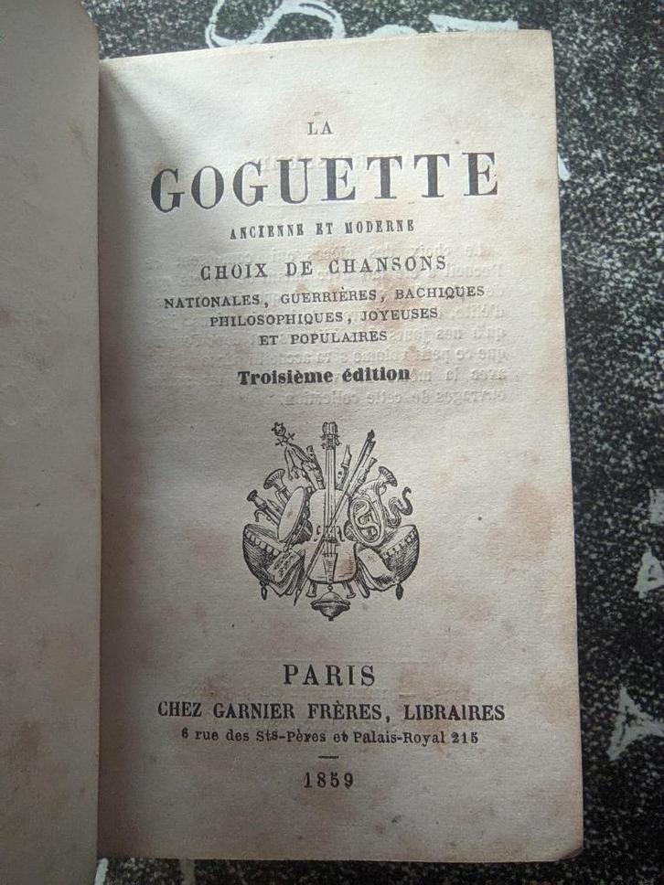 Vieux chansonnier de poche "La Goguette" Paris de 1859, Antiek en Kunst, Antiek | Boeken en Manuscripten, Ophalen