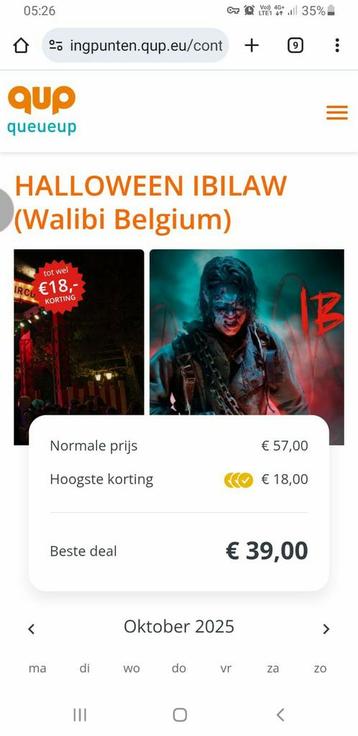 Walibi Halloween -18 € ( 39€ ipv 57€ ) kostprijs 4€ beschikbaar voor biedingen