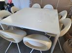 Witte eettafel 1m40 op 1m40, Huis en Inrichting, Ophalen, Gebruikt, Vierkant, Vijf personen of meer