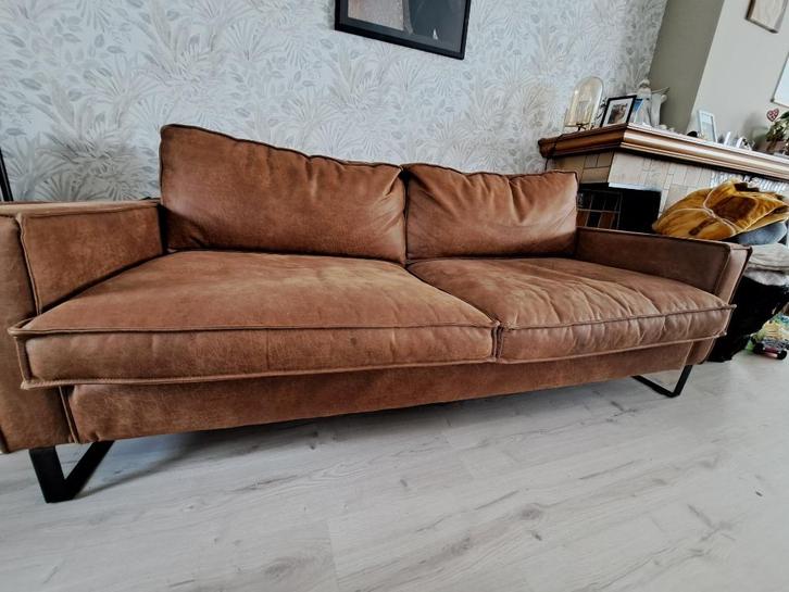 Een 2 en 3-zit, kleur cognac, Huis en Inrichting, Zetels | Zetels, Zo goed als nieuw, Rechte bank, Driepersoons, 200 tot 250 cm