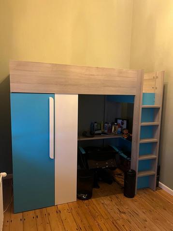 Hoogslaper met bureau en kledingkast, Enlèvement, Comme neuf, Lit mezzanine