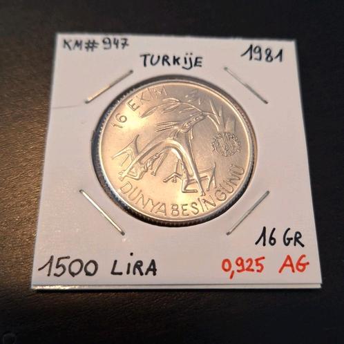 Turkije 1500 Lira 1981 (FAO), Postzegels en Munten, Munten | Europa | Niet-Euromunten, Losse munt, Overige landen, Zilver, Ophalen of Verzenden