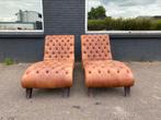 Twee Chesterfield chaise long Zetels cognac, Ophalen of Verzenden, Leer