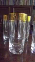 4 longs verres à boisson rétro avec bord doré, Collections, Maison et Meubles, Enlèvement ou Envoi