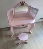 Houten roze kaptafel kind make up tafel met krukje, Ophalen, Gebruikt