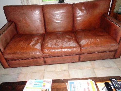Prachtige antieke originele BOLTON 3-zits in dik buffelleder, Antiek en Kunst, Antiek | Meubels | Stoelen en Sofa's, Ophalen