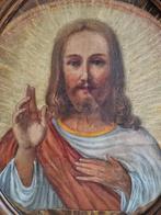 Oval wooden frame with painting of Jesus on panel, Ophalen of Verzenden