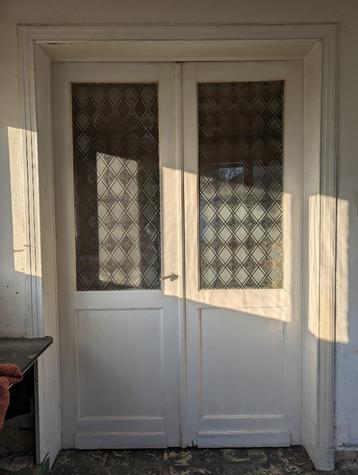 Dubbele retro binnendeur met glas, Doe-het-zelf en Bouw, Deuren en Vliegenramen, Ophalen, Gebruikt, Glas, Binnendeur