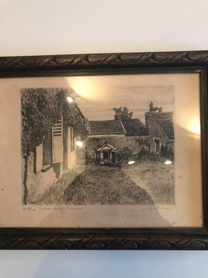 Juliaan Severin ‘verlaten hoeve te Normandië’, Antiek en Kunst, Kunst | Etsen en Gravures, Ophalen