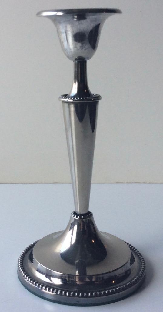 Set éénlicht kandelaars met parelrand verzilverd Keltum, Antiek en Kunst, Antiek | Kandelaars, Overige materialen, Ophalen of Verzenden