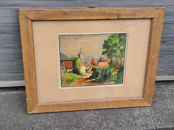 aquarelle village signe maurice fourneau, Antiek en Kunst, Kunst | Schilderijen | Klassiek, Ophalen of Verzenden