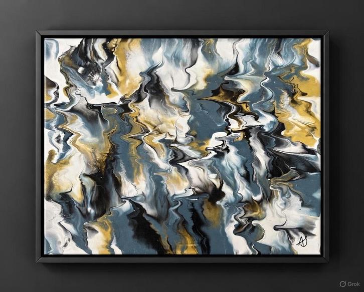 Golden Streams, Antiek en Kunst, Kunst | Schilderijen | Abstract, Ophalen of Verzenden