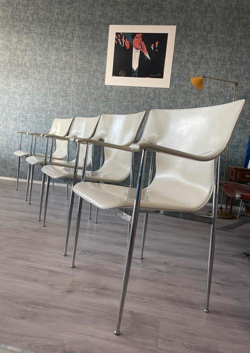 4 vintage leather Chairs for Fasem by Vegni & Gualtierotti, Maison & Meubles, Chaises, Utilisé, Cuir, Métal, Enlèvement ou Envoi