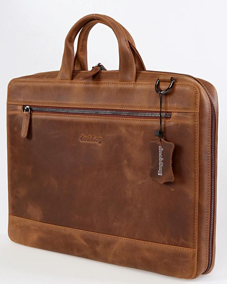 deebBag Leren Business Laptop Tas Bruin, Computers en Software, Laptoptassen, Nieuw, Aktetas, 14 inch, Ophalen of Verzenden